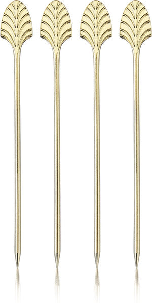 Viski art deco cocktailprikkers - roestvrijstaal - goudkleur - 4 stuks