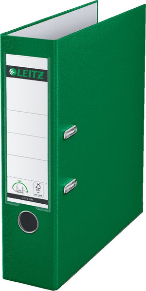 Ordner leitz 1010 plastic breedte 8cm groen insteeketiket grijpgat