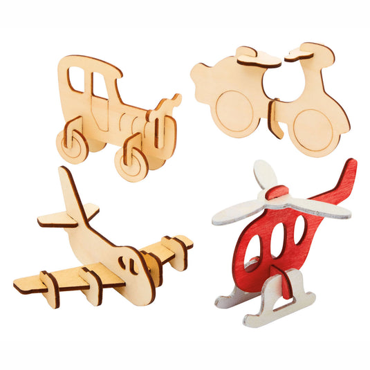 Colorations bouwpakketje houten 3d voertuigen, set van 4