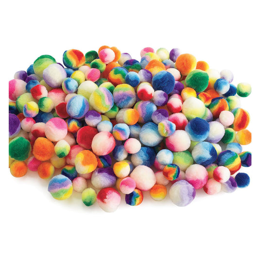 Colorations - regenboog gestreepte pom poms, 180st.