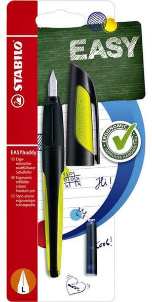 Stabilo easybuddy - ergonomische vulpen - zwart lime - l punt voor linkshandigen