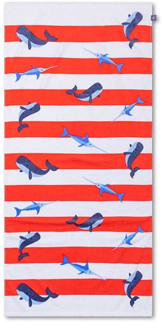 Swim essentials - strandlaken - 135 x 65 cm- handdoek - gestreept - 100% katoen - rood wit