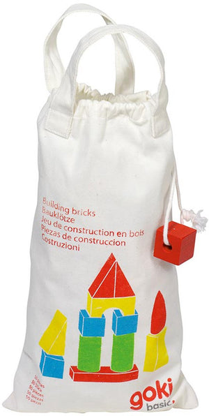 Goki bouwblokken - verschillende vormen - 50 stuks - hout - in katoenen zak