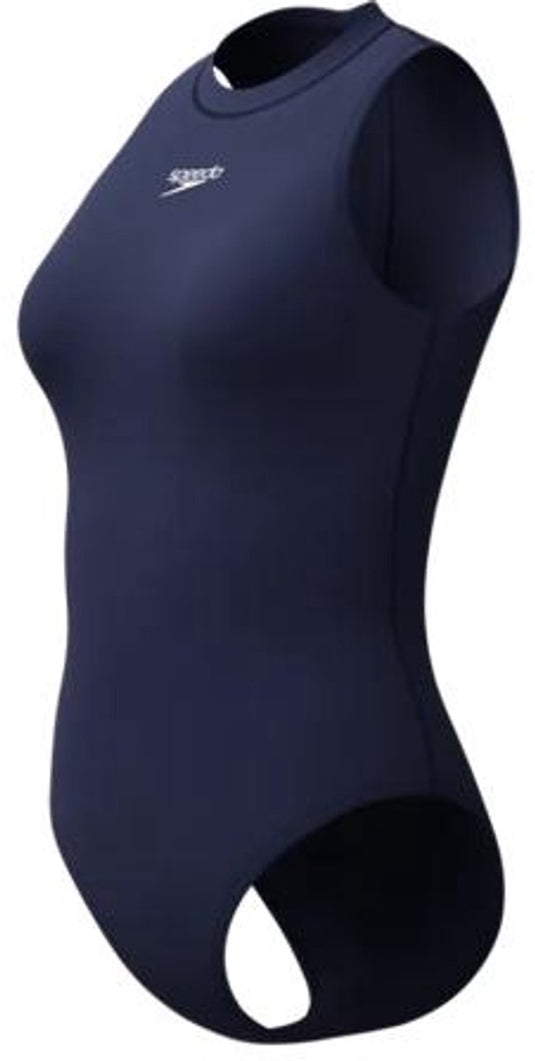 Speedo hydrasuit dames sportbadpak - badpak dames met hoge bedekking - zwempak dames met borstvoering - sportbadpak dames met ritssluiting - marine - 46
