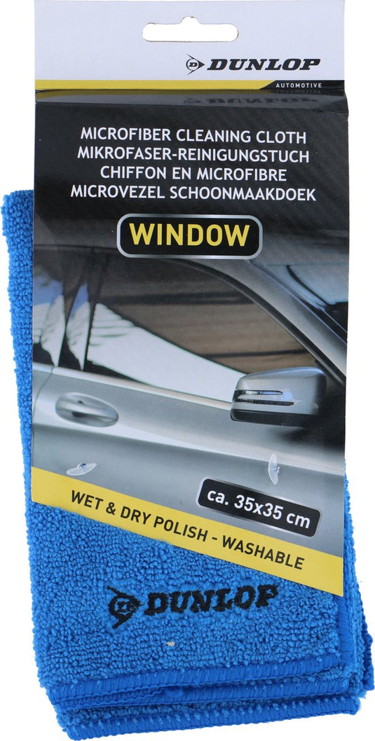 Dunlop microvezeldoek auto – glasdoek voor autoruiten – streep- en vetvrij reinigen – 35 x 35 cm – blauw