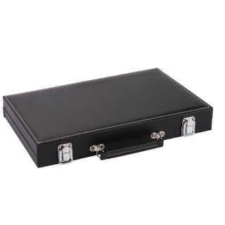 Engelhart backgammon 15 inch - rood zwart ingelegd bord - zwart kunstlederen koffer met handvat -