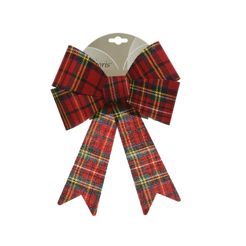 Afbeelding laden in galerijviewer, Decoris strik polyester schotse ruit -l22cm b26cm- met buigbaar draad
