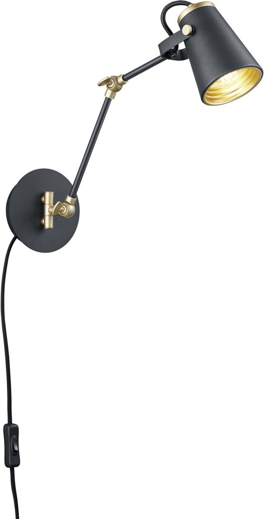 Trio edward - wandlamp - zwart mat - excl. 1x e14 3,5 w - snoerschakelaar - zwenkbaar - wandmontage