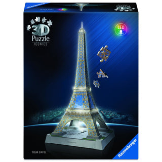Afbeelding laden in galerijviewer, Ravensburger 3d puzzel iconics eiffeltoren - met licht - 243st.
