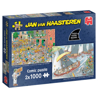 Afbeelding laden in galerijviewer, Jumbo jan van haasteren legpuzzel - de kaasmarkt skutsjesilen - 2x1000st.
