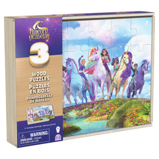 Load image into Gallery viewer, Unicorn academy 3pack houten puzzel in houten doos (3x24 stukjes) | 2 stuks
