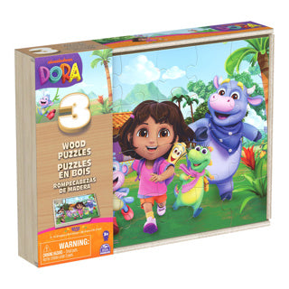 Dora 3pack houten puzzel in houten doos (3x24 stukjes) | 2 stuks