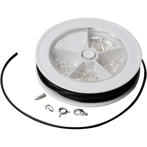 Creativ company sieraden starterset, leren veters, zwart, verzilverd, 1 set