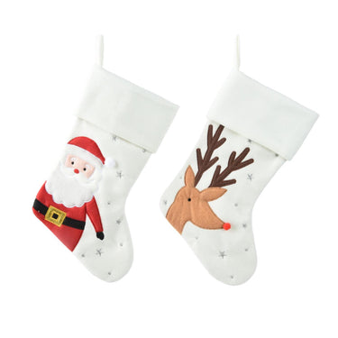 Decoris kerstsok wit met print 40x25cm 2 assorti