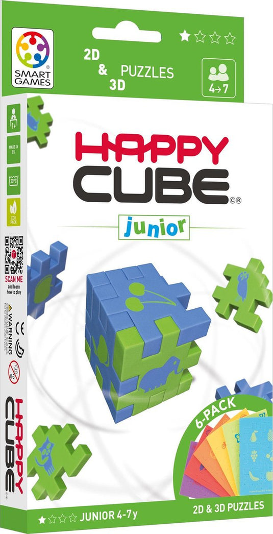 Smartgames happy cube junior - 6 schaumpuzzels in 2d 3d - kleurrijke denk puzzels bouwstenen - vanaf 4 jaar