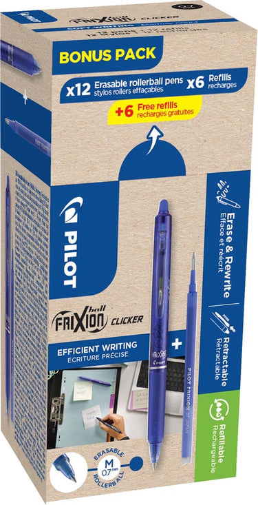 Pilot frixion ball clicker | 12 rollers en 6+6 vullingen 0 | 7 mm | blauw