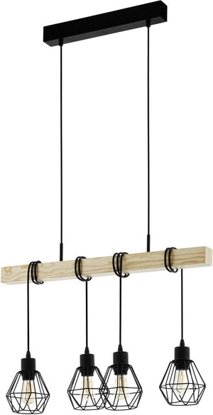 Eglo townshend 5 hanglamp - e27 - 70 cm - zwart bruin - hout - fsc hout