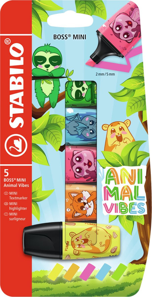 Stabilo boss mini - markeerstift - animal vibes - etui met 5 kleuren