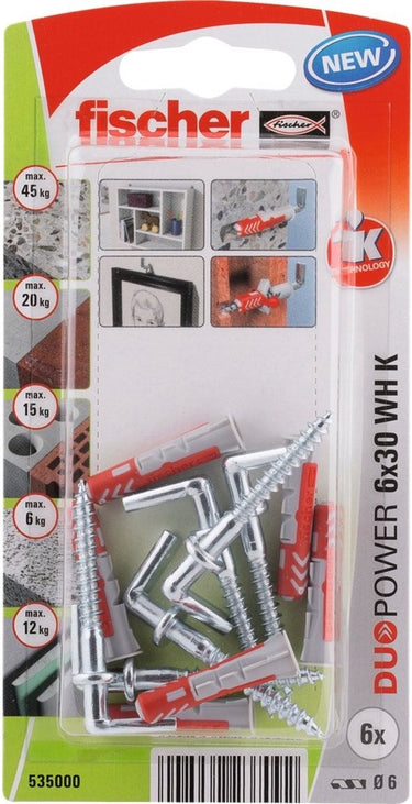 Fischer duopower serie - rechthoekige haak 6x30 - bevestigingsset - hoogste prestaties