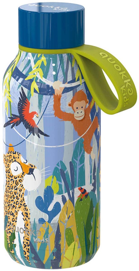 Quokka , isolatie fles 330ml solid kids model met riem en jungle motief, meerkleurig