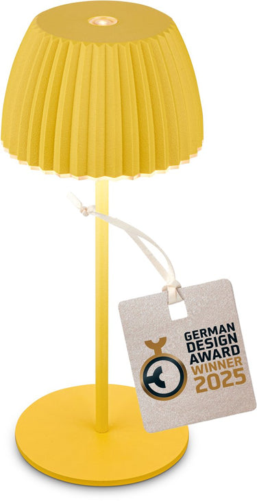 B.k.licht briloner champ mini - oplaadbare mini tafellamp - snoerloze lamp - met touch dimbaar - voor binnen en buiten - german design award winner 2025 - citroengeel - ø8,5 x 20cm
