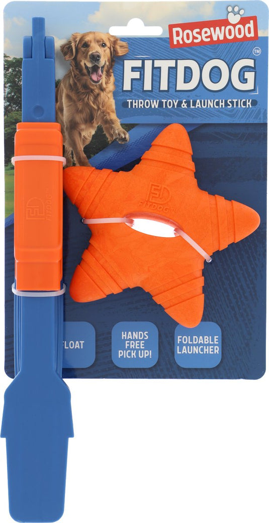 Rosewood fitdog werpstok met ster – drijvend stuiterend hondenspeelgoed – duurzaam kunststof – voor middelgrote grote honden