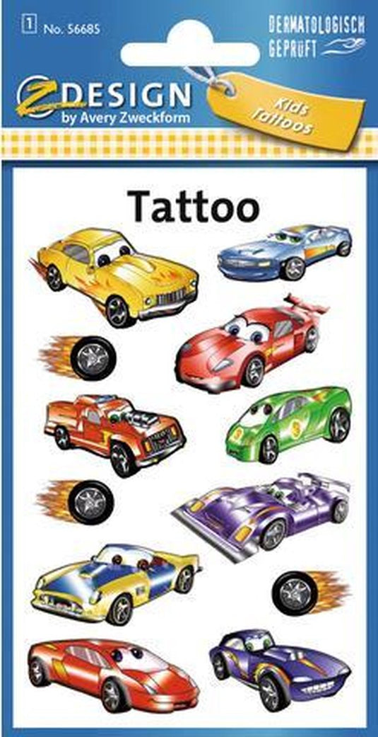 Avery tattoo etiket z-design kids - pakje a 1 vel auto's
