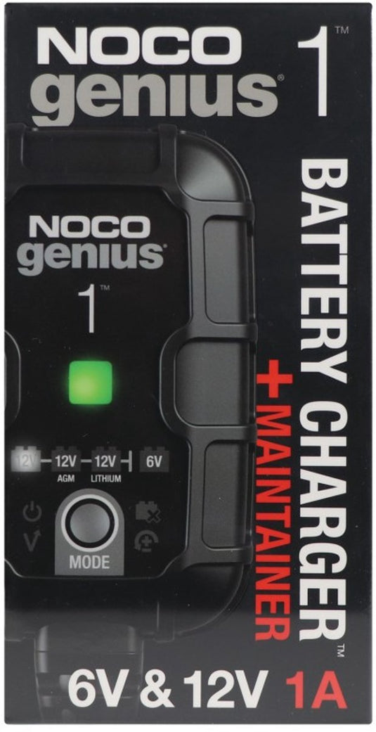 Noco genius1eu acculader - 1-ampere – 6 12 volt – volautomatisch - laadt en onderhoudt - druppellader