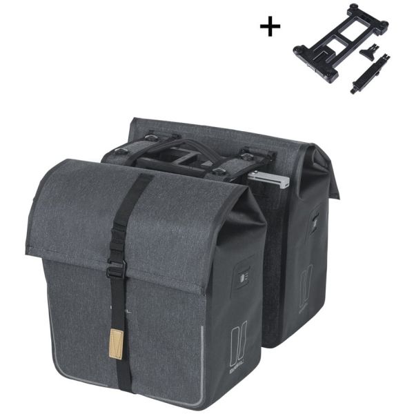 Afbeelding laden in galerijviewer, Basil dubbele fietstas urban dry mik 50 liter - charcoal
