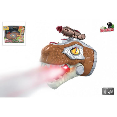 Dinoworld dinosaurus handpop met stoom licht en geluid 17cm