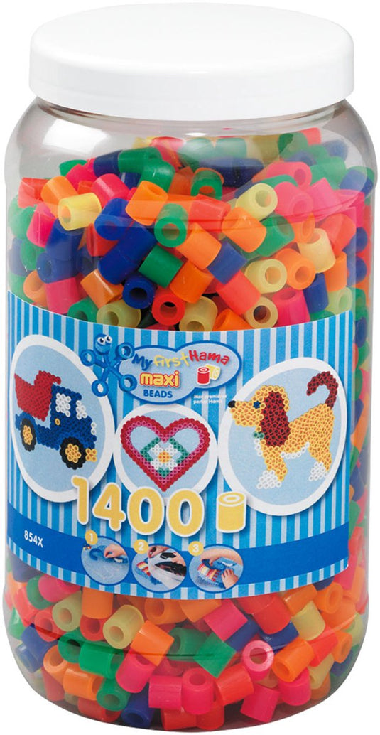 Hama maxi strijkkralen in pot - neonmix (051), 1400st.
