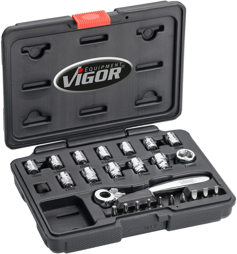 Load image into Gallery viewer, Vigor steckschlüsselsatz v5202 socket wrench sets 1 4 super flat
