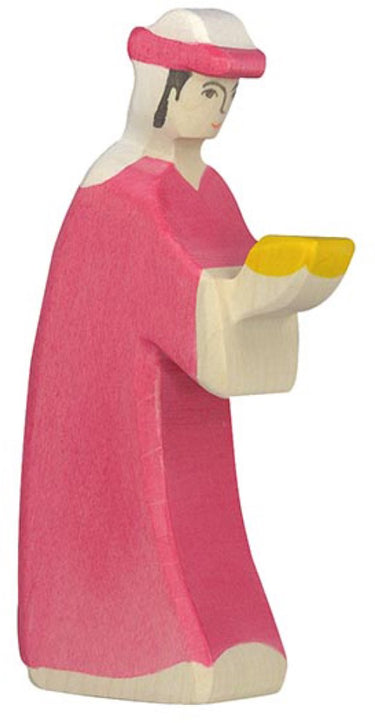 Holztiger kerstmis - caspar roze - 7x3x14cm - houten figuur - handgemaakt