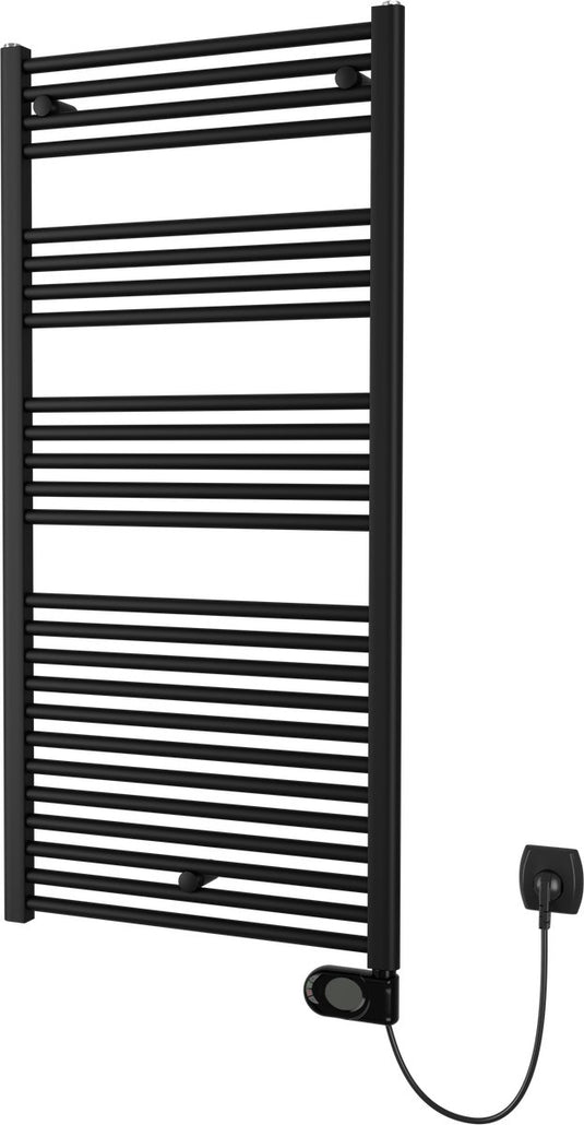 Plieger elba elektrische handdoekradiator – handdoek verwarmer – met klokthermostaat – 126.2 cm x 60 cm – 700 watt – mat zwart