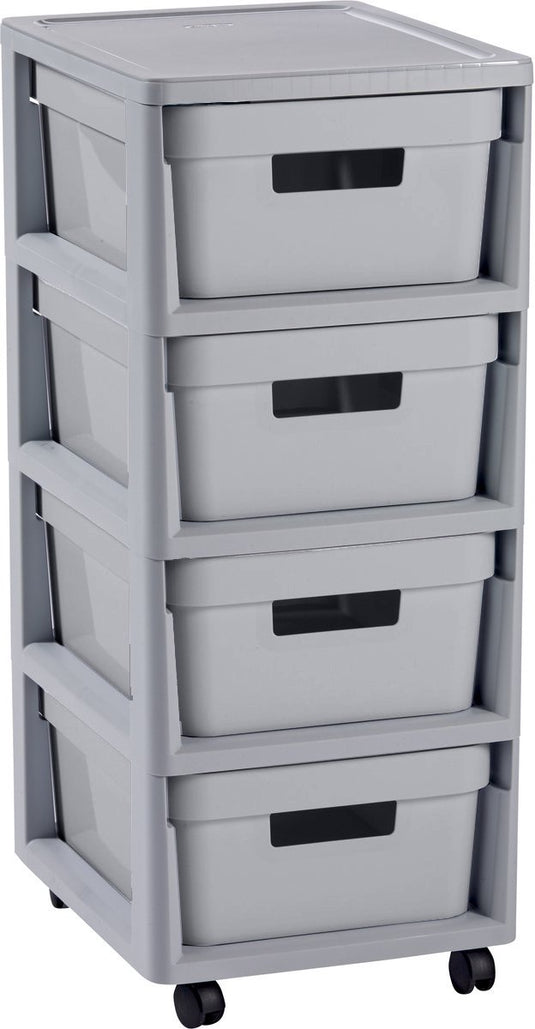 Curver infinity ladesysteem - 4 lades van 11l - met wieltjes - 36x30×66 cm - grijs