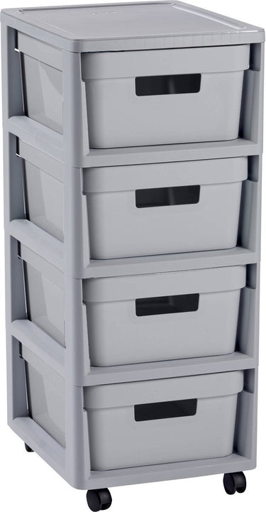 Curver infinity ladesysteem - 4 lades van 11l - met wieltjes - 36x30×66 cm - grijs