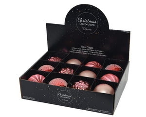 Decoris kerstballen glas ø8cm doos a 12 stuks roze