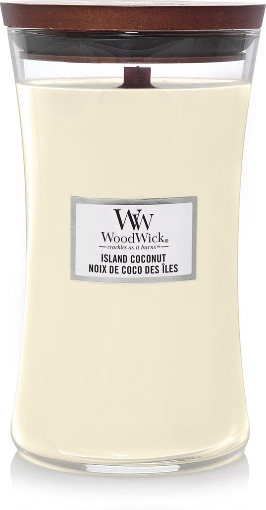 Woodwick hourglass large geurkaars - island coconut - 130 branduren