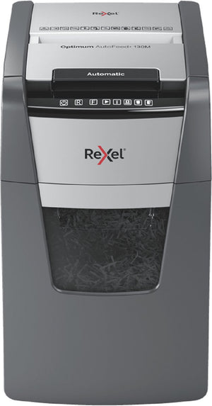 Rexel optimum auto+130m fluisterstille papierversnipperaar - p5 microsnippers - automatische invoer tot 130 vel - 44l - zwart