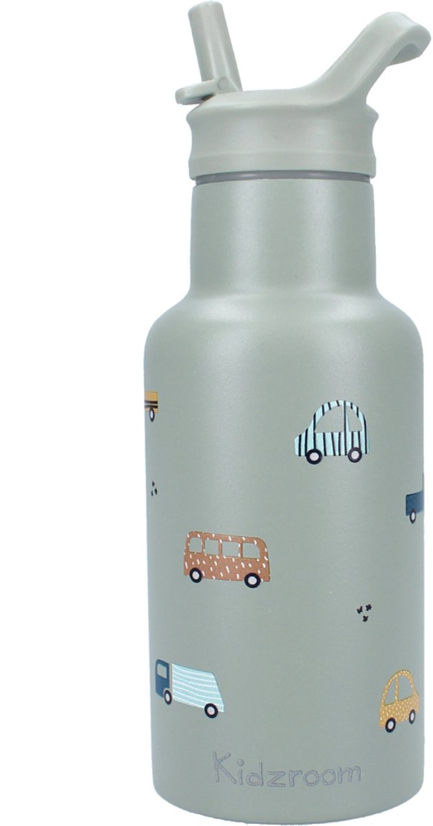 Afbeelding laden in galerijviewer, Kidzroom sweet cuddles - schoolbeker en drinkfles - 350ml - stainless steel - auto's - groen
