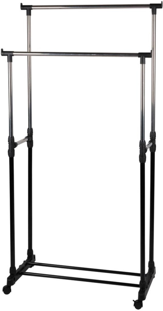 Alpina mobiel kledingrek - garderoberek 75 x 42 x 93-158cm - kleding rek hoogte verstelbaar - met schoenenrek - zilver zwart