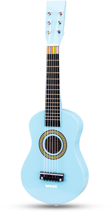 Woet ® houten speelgoedgitaar met draagriem - blauw - speelgoedinstrument - mijn eerste gitaar inclusief muziekboekje - speelgitaar voor kinderen - vanaf 3 jaar