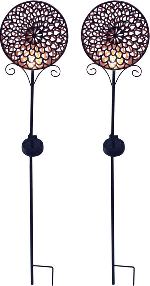 Luxform - 2x tuinlamp met grondspies - mandala zon - led - werkend op zonne-energie - set van 2 stuks