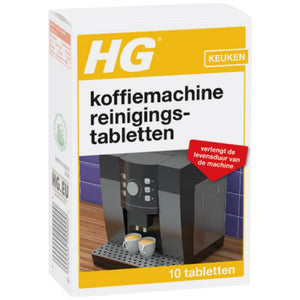 Hg koffiemachine reinigingstabletten 10 stuks in doosje, biologisch afbreekbaar.