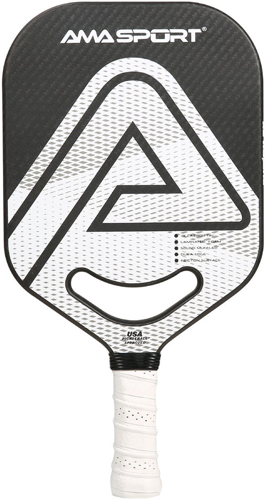 Ama sport pickleball paddle pp002-3kw wit zwart – 3k carbon surface – 20 mm kern – aero-duraedge air dynamic throat –