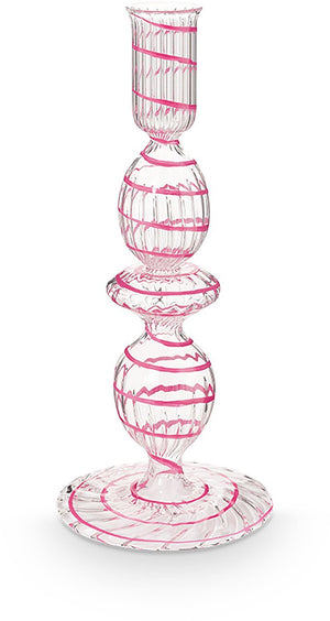 Pip studio - kandelaar - woonaccessoires - roze kaarsenhouder - glas swirl - 20cm