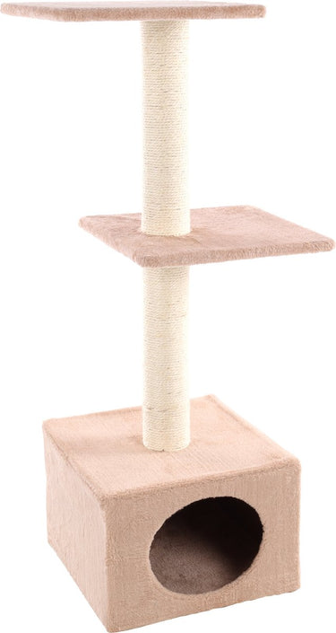 Flamingo krabpaal – charbonel beige crème – 47 × 35 × 103 cm – sisal krabpaal – met ligplateaus huisje – voor katten