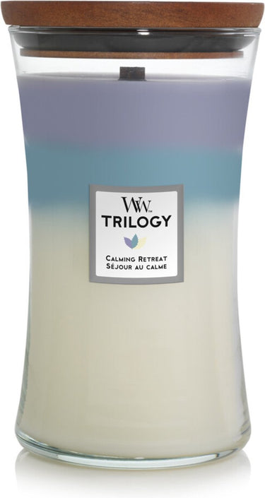Woodwick hourglass trilogy large geurkaars - calming retreat - 130 branduren