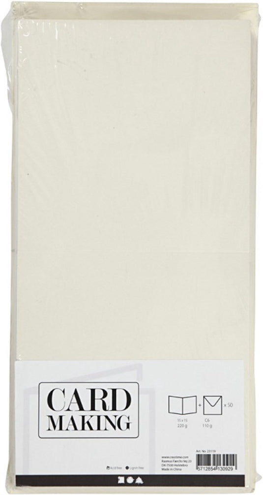 Creativ company cc kaarten enveloppen off-white 15x15 cm 50 sets