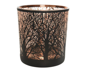 Decoris theelichthouder boom van glas zwart dia7,3x8cm